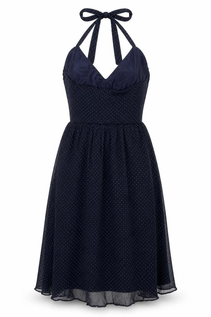 Zara Basic Women’s Blue M Polka Dot Halter Fit & Flare Midi Dress