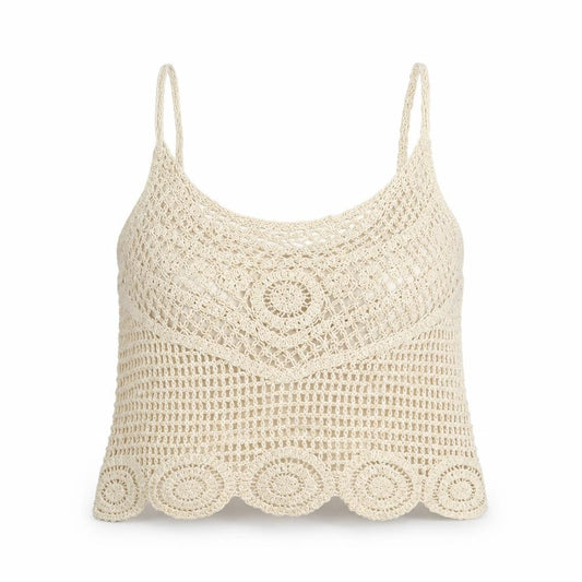 New Look Women Ivory L Crochet Boho Tie Back Camisole Tank Top