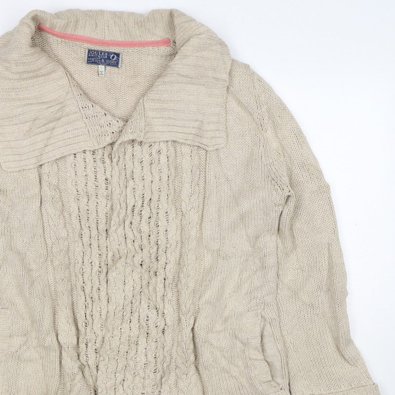 Joules Women's Beige S Cable-Knit Cowl Neck Pocket Pullover Jumper