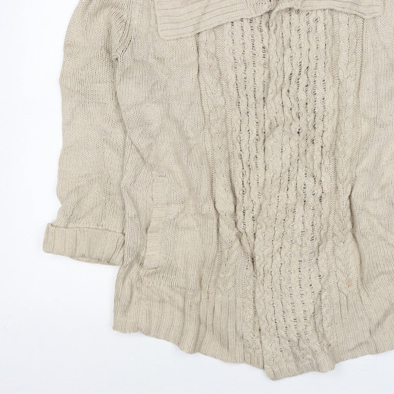 Joules Women's Beige S Cable-Knit Cowl Neck Pocket Pullover Jumper