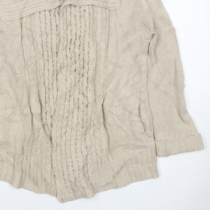 Joules Women's Beige S Cable-Knit Cowl Neck Pocket Pullover Jumper