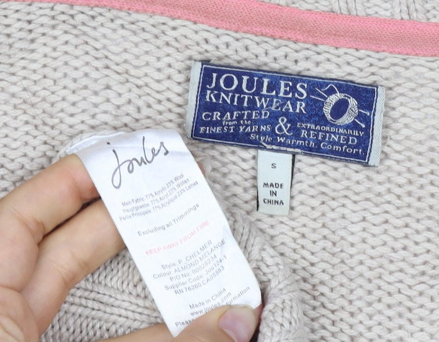 Joules Women's Beige S Cable-Knit Cowl Neck Pocket Pullover Jumper