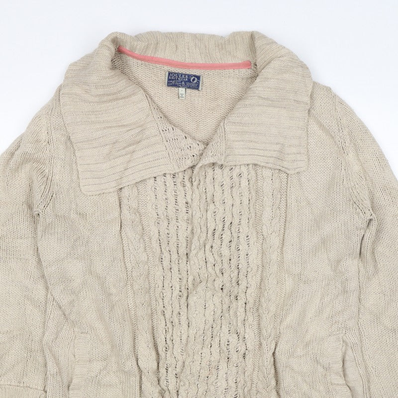 Joules Women's Beige S Cable-Knit Cowl Neck Pocket Pullover Jumper