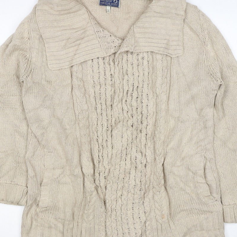Joules Women's Beige S Cable-Knit Cowl Neck Pocket Pullover Jumper
