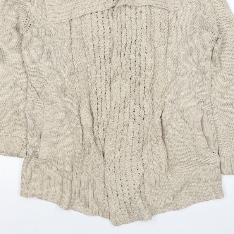 Joules Women's Beige S Cable-Knit Cowl Neck Pocket Pullover Jumper