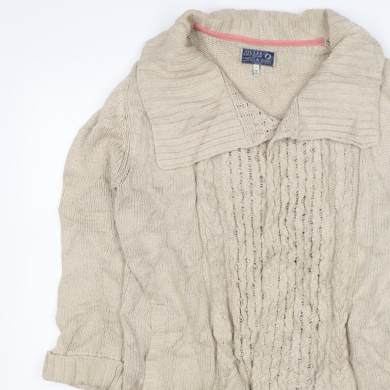 Joules Women's Beige S Cable-Knit Cowl Neck Pocket Pullover Jumper