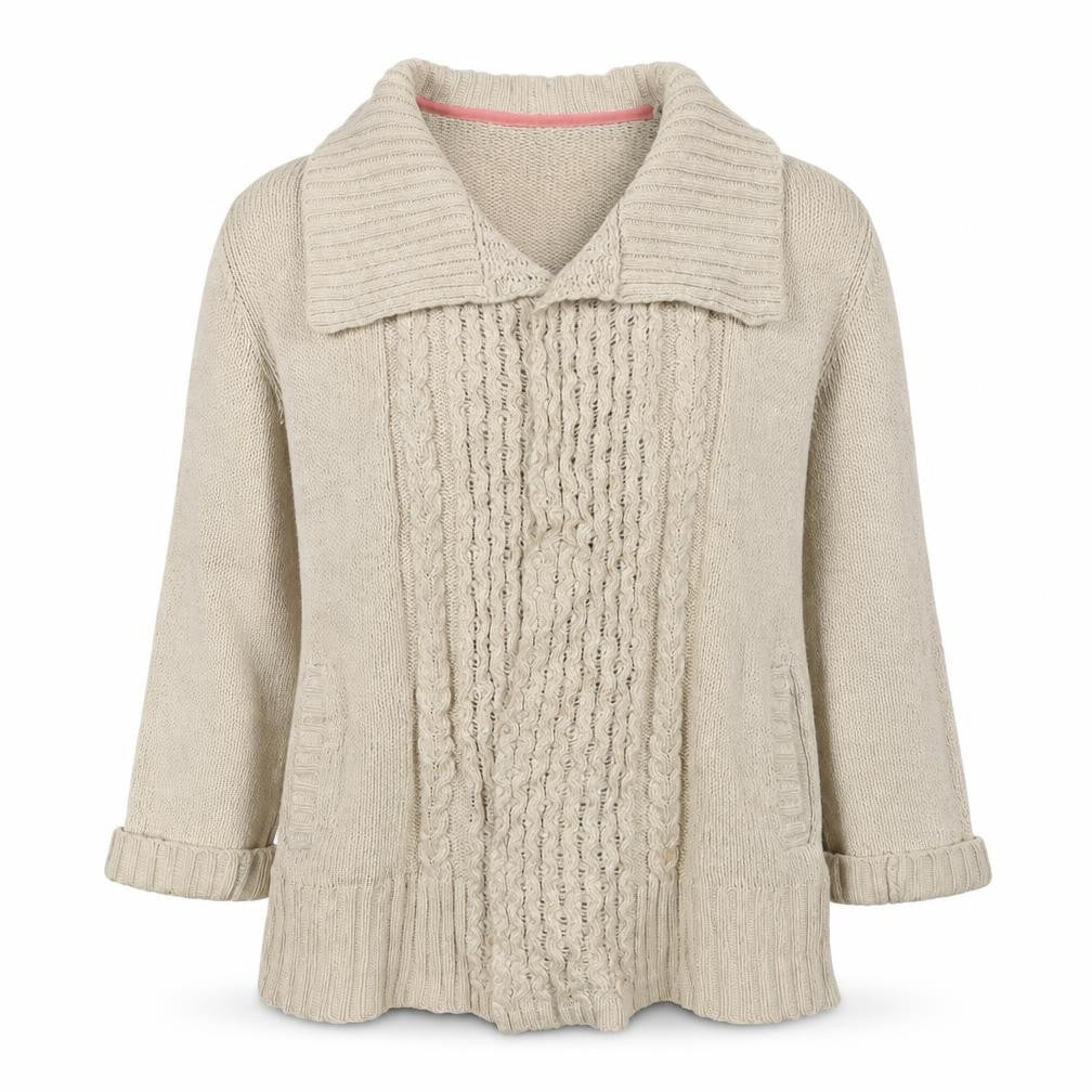 Joules Women's Beige S Cable-Knit Cowl Neck Pocket Pullover Jumper