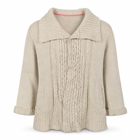 Joules Women's Beige S Cable-Knit Cowl Neck Pocket Pullover Jumper