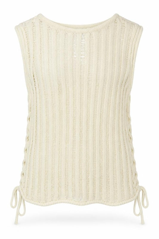 H&M Divided Women Ivory Size 12 Open Knit Side Tie Sleeveless Tank Top