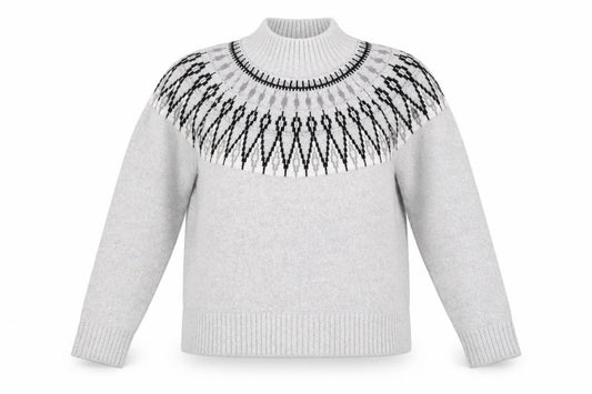 French Connection Women Grey S Fair Isle Roll Neck Knit Jumper