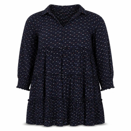 Artifice Women Navy UK 20 Tiered Ruffle Shirt Dress 3/4 Sleeve