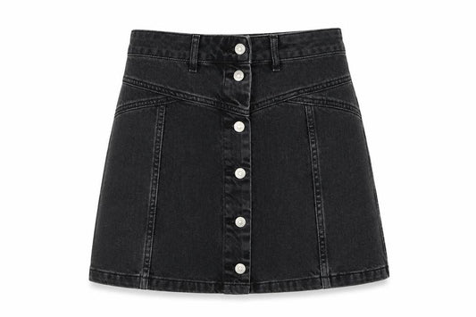 Topshop Moto Women Black UK 10 A-Line Button Front Denim Mini Skirt