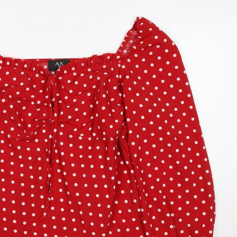 AX Paris Women Red Polka Dot Square Neck Ruffle Blouse Size 16