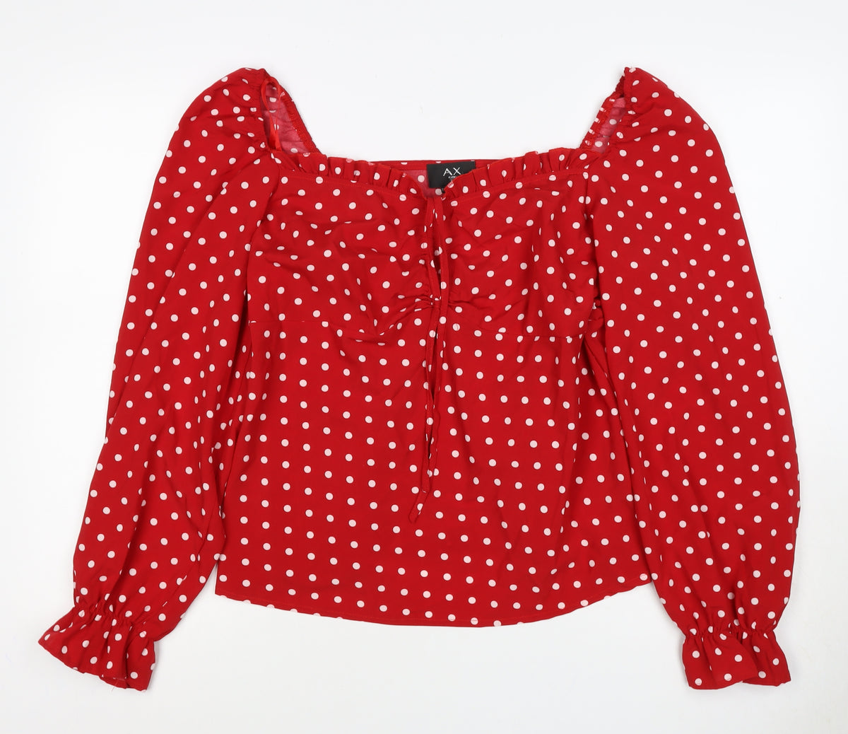 AX Paris Women Red Polka Dot Square Neck Ruffle Blouse Size 16