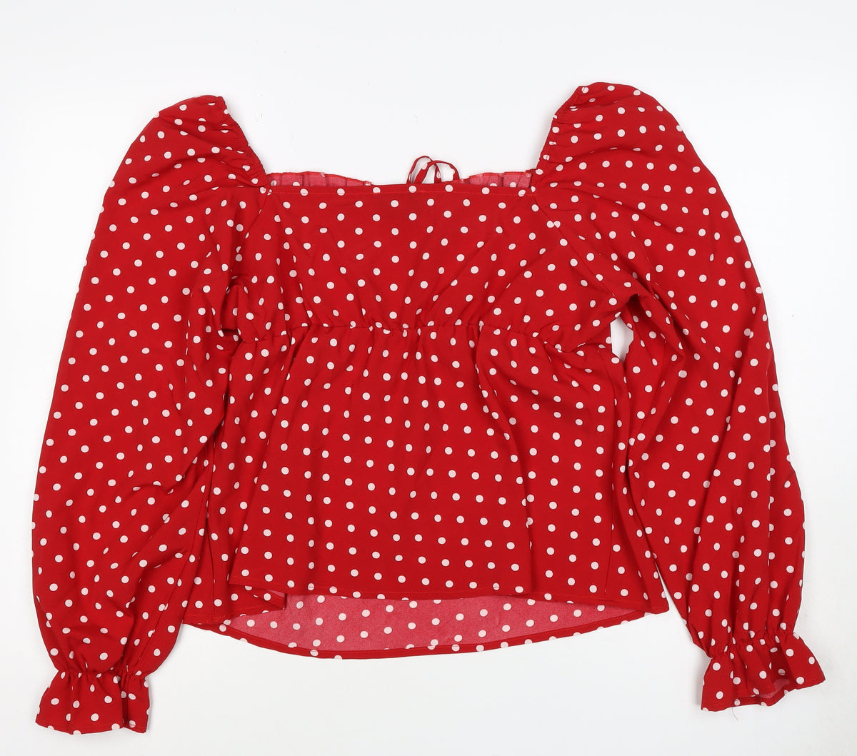 AX Paris Women Red Polka Dot Square Neck Ruffle Blouse Size 16