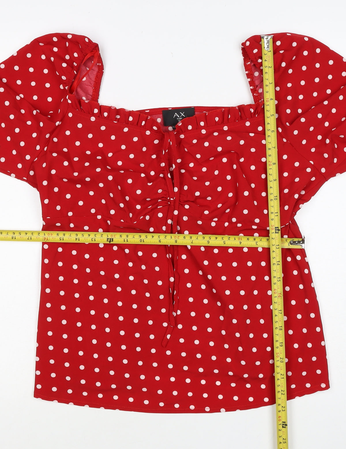 AX Paris Women Red Polka Dot Square Neck Ruffle Blouse Size 16