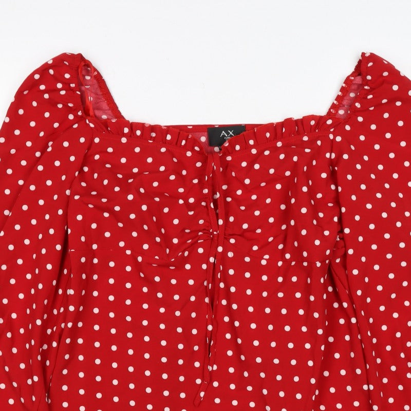 AX Paris Women Red Polka Dot Square Neck Ruffle Blouse Size 16