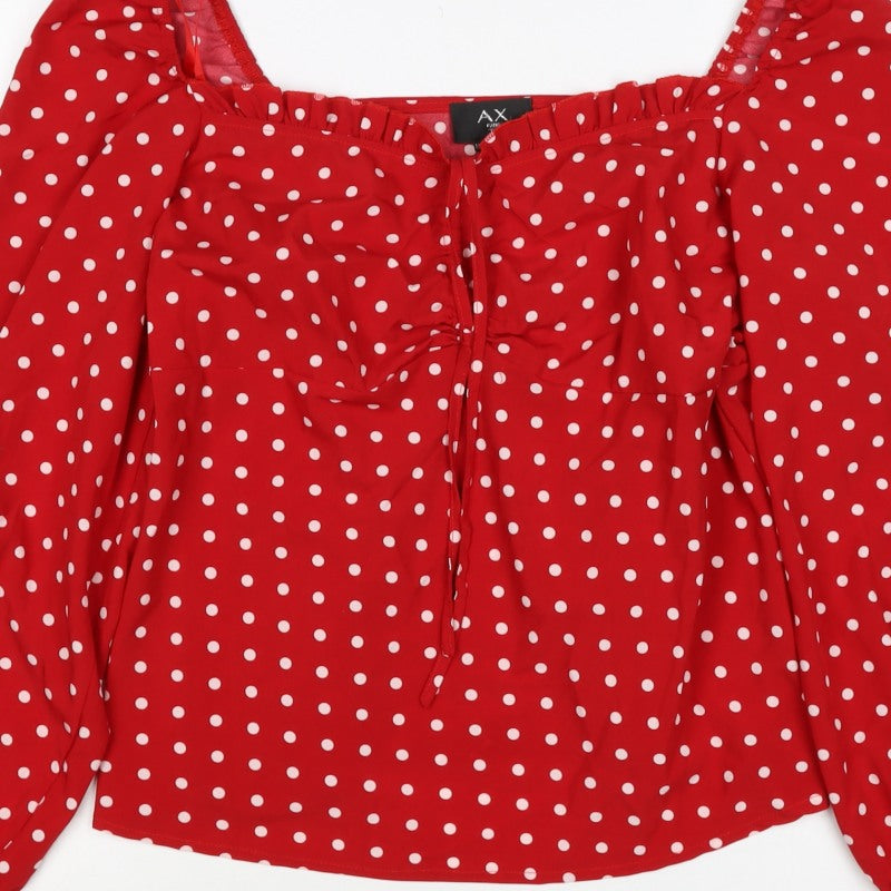 AX Paris Women Red Polka Dot Square Neck Ruffle Blouse Size 16