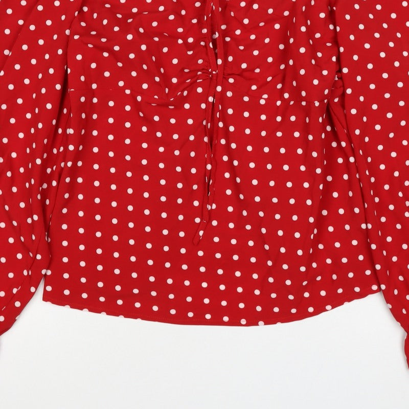 AX Paris Women Red Polka Dot Square Neck Ruffle Blouse Size 16