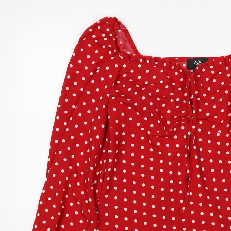 AX Paris Women Red Polka Dot Square Neck Ruffle Blouse Size 16