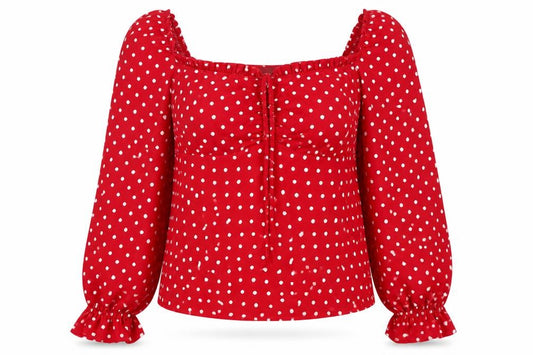 AX Paris Women Red Polka Dot Square Neck Ruffle Blouse Size 16