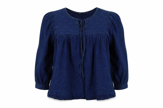Next Women Blue Lyocell Tunic Blouse Size 20 3/4 Balloon Sleeves