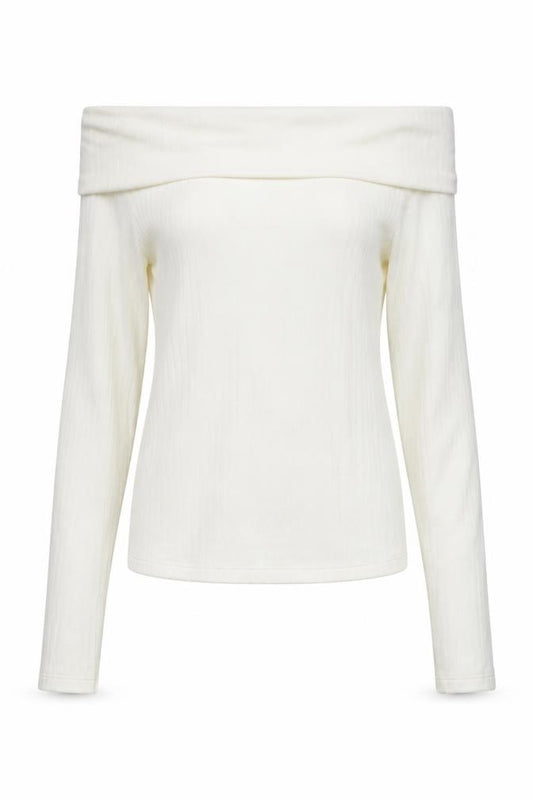 Stradivarius Women Ivory UK 8 Off Shoulder Rib Knit Cropped Blouse