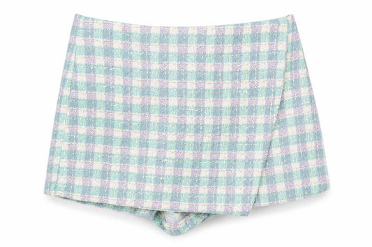 Zara Women Multicoloured L Tweed High Rise Hot Pants Shorts