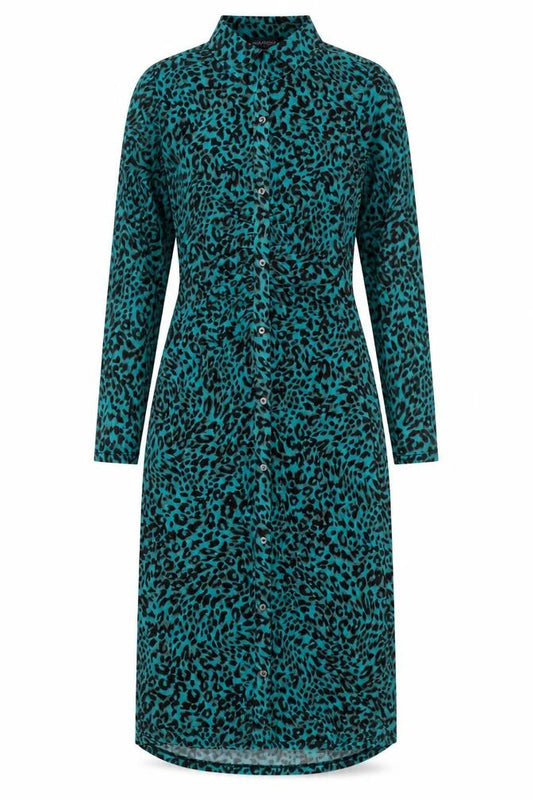 Sosandar Women’s Blue Leopard Print Shirt Dress Size 8 Long Sleeve