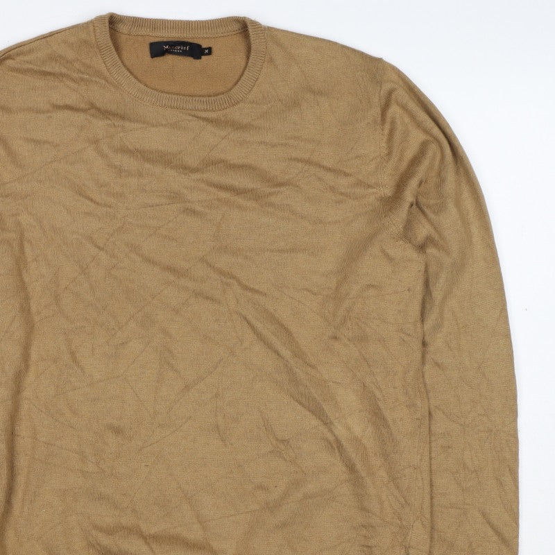 Mercier London Men's Beige M Viscose Crew Neck Fine Knit Pullover Jumper
