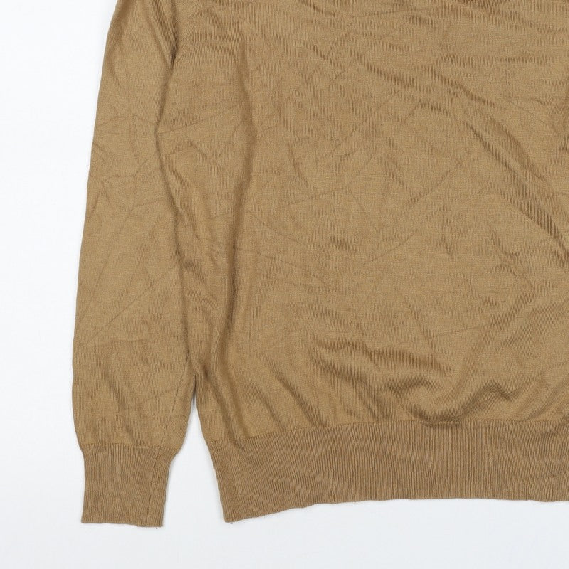 Mercier London Men's Beige M Viscose Crew Neck Fine Knit Pullover Jumper
