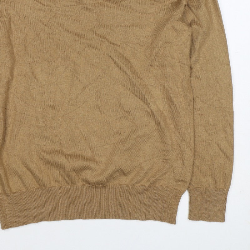 Mercier London Men's Beige M Viscose Crew Neck Fine Knit Pullover Jumper