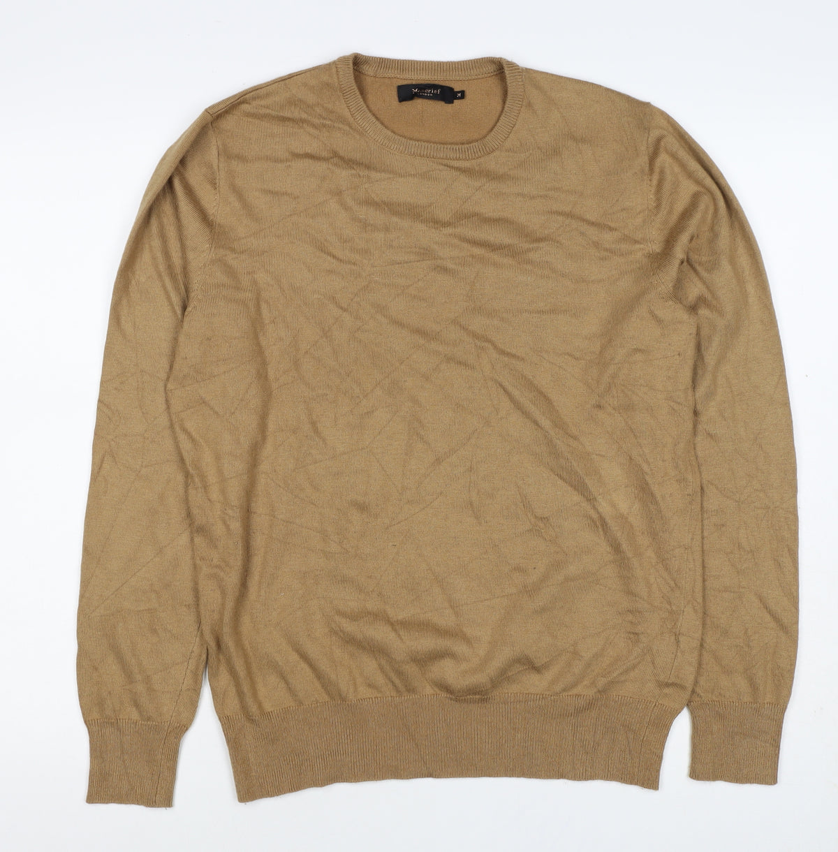 Mercier London Men's Beige M Viscose Crew Neck Fine Knit Pullover Jumper