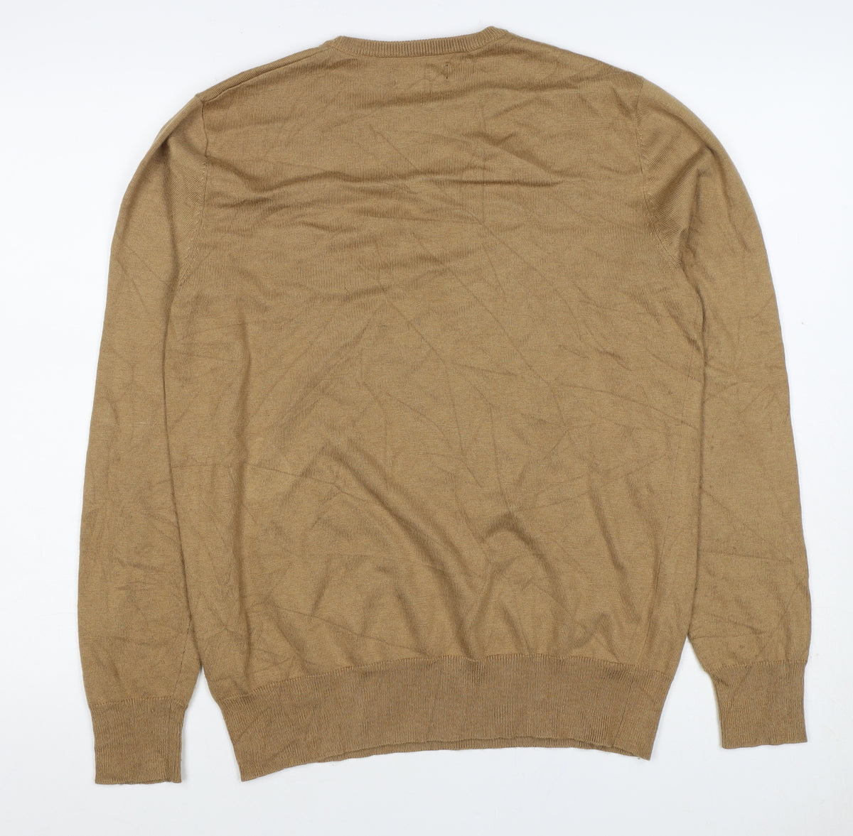 Mercier London Men's Beige M Viscose Crew Neck Fine Knit Pullover Jumper