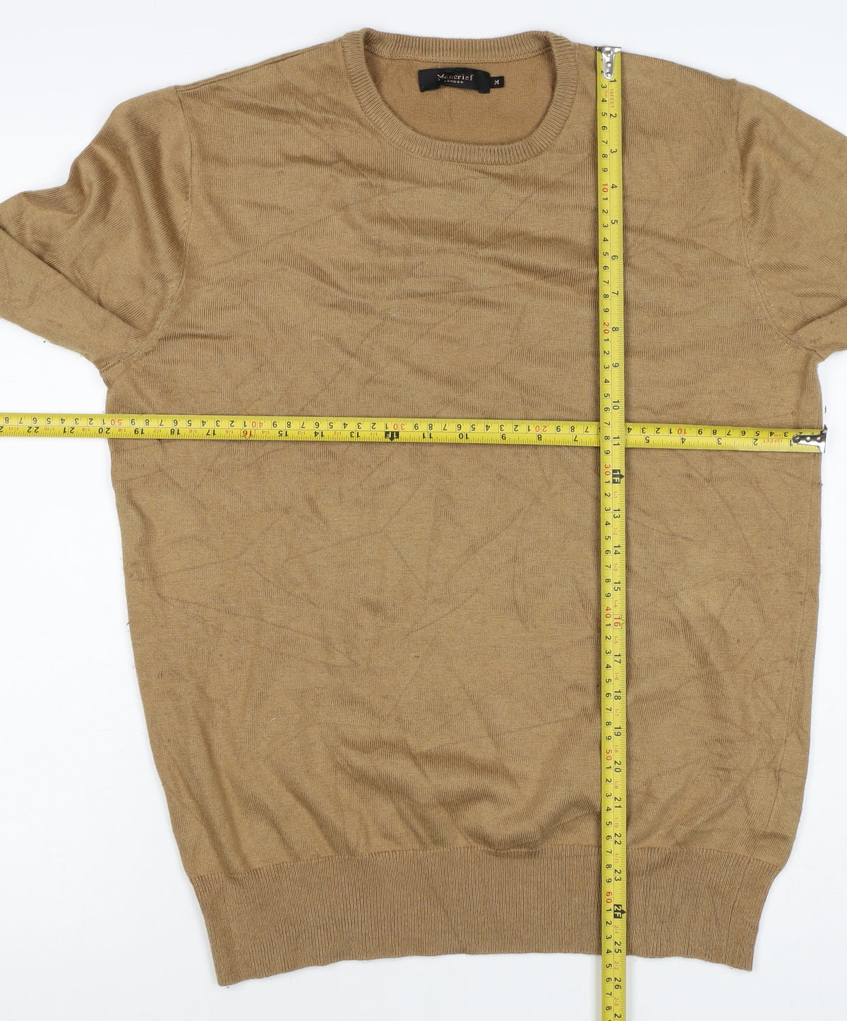 Mercier London Men's Beige M Viscose Crew Neck Fine Knit Pullover Jumper