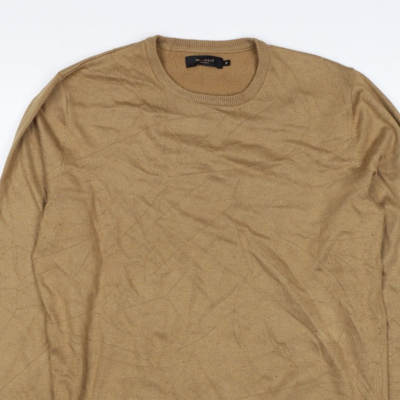Mercier London Men's Beige M Viscose Crew Neck Fine Knit Pullover Jumper
