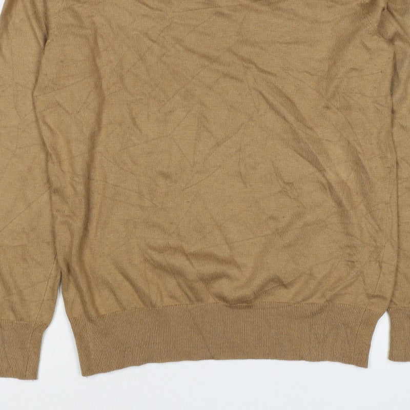 Mercier London Men's Beige M Viscose Crew Neck Fine Knit Pullover Jumper