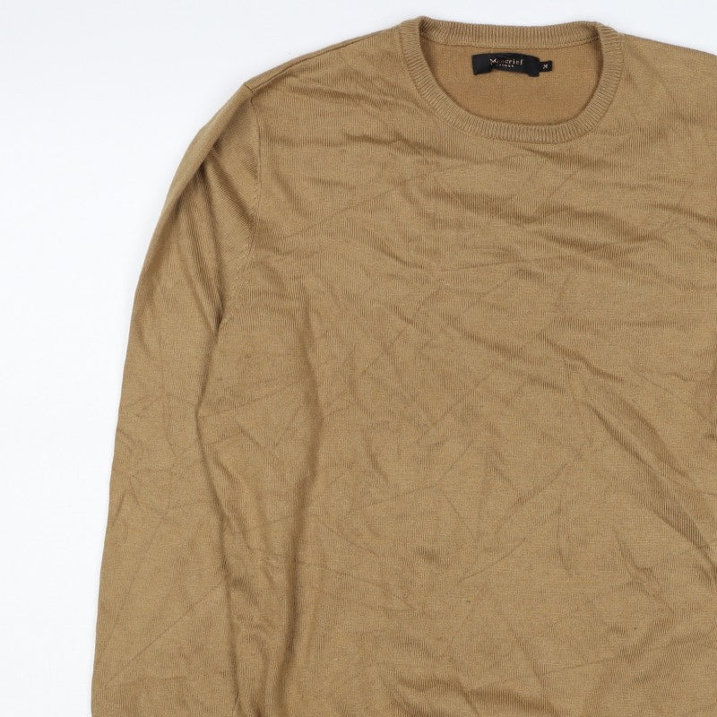 Mercier London Men's Beige M Viscose Crew Neck Fine Knit Pullover Jumper