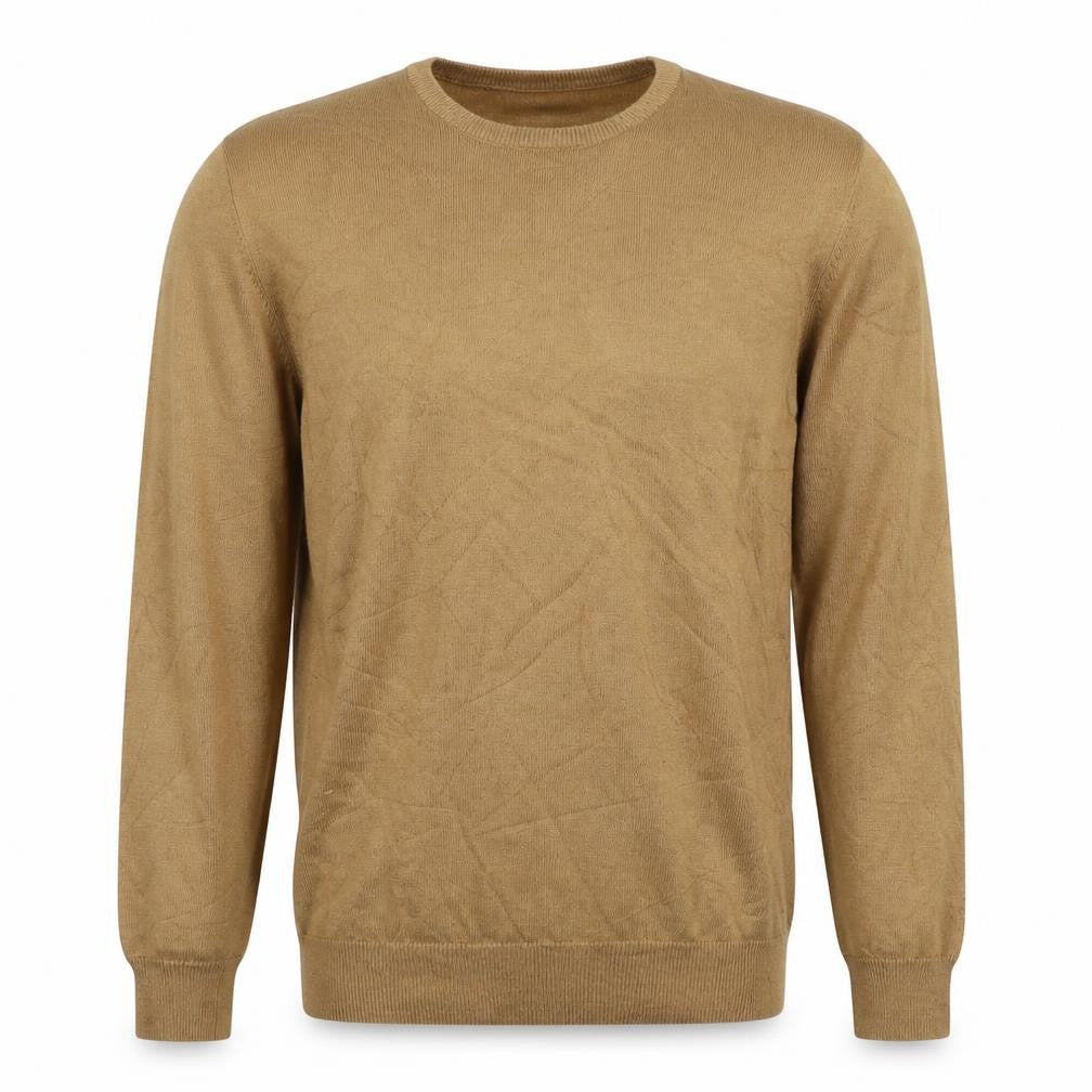 Mercier London Men's Beige M Viscose Crew Neck Fine Knit Pullover Jumper