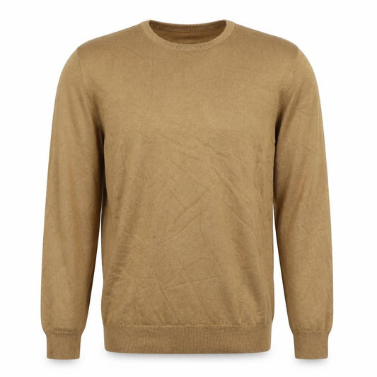 Mercier London Men's Beige M Viscose Crew Neck Fine Knit Pullover Jumper