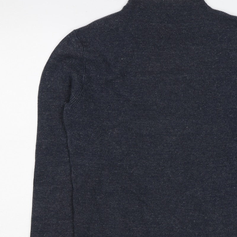Selected Homme Unisex Grey S Wool High Neck Rib Knit Pullover Jumper