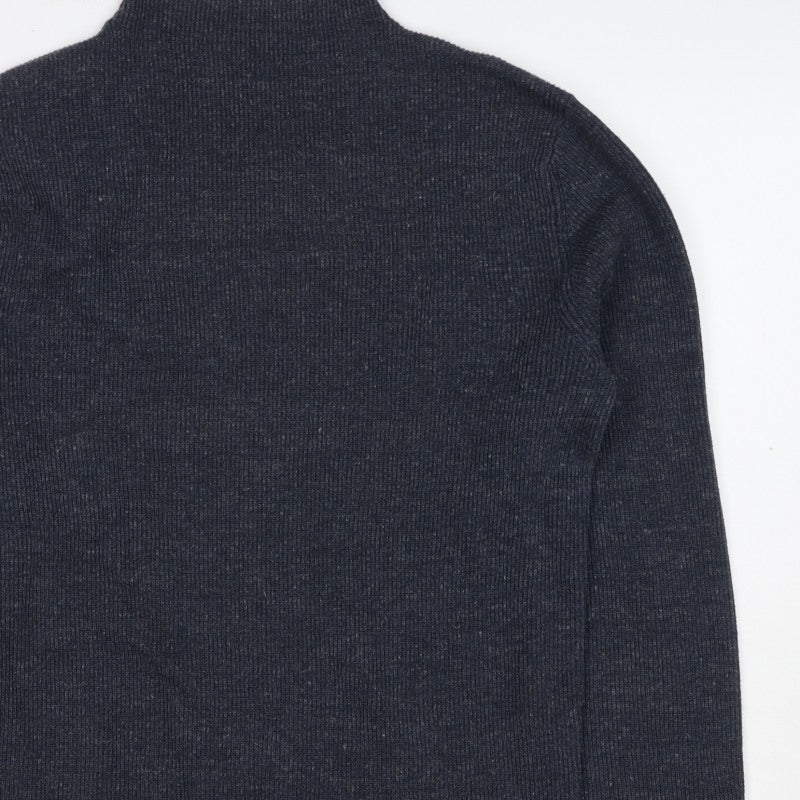 Selected Homme Unisex Grey S Wool High Neck Rib Knit Pullover Jumper