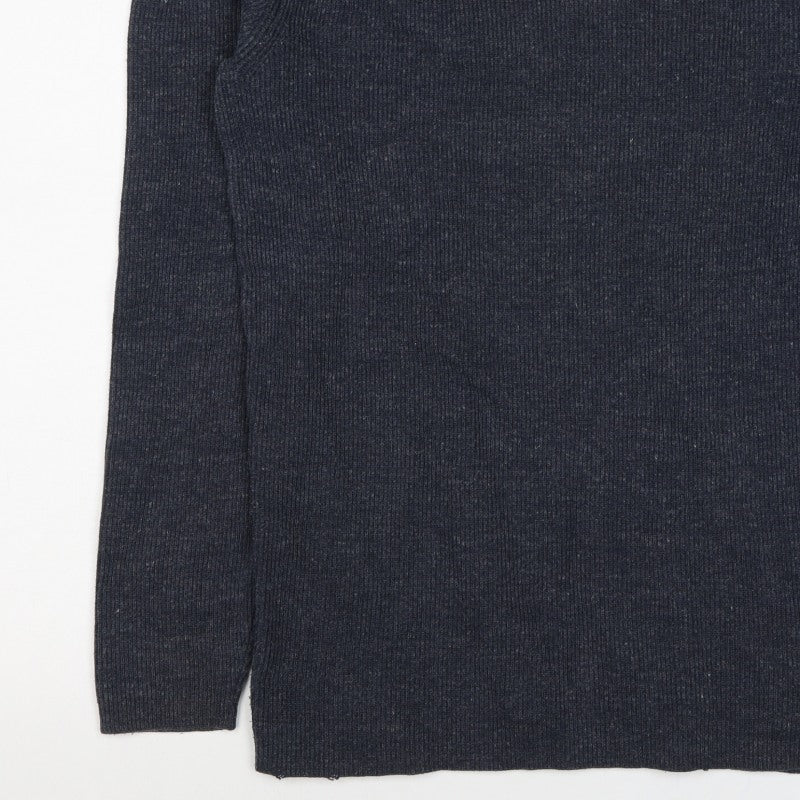 Selected Homme Unisex Grey S Wool High Neck Rib Knit Pullover Jumper