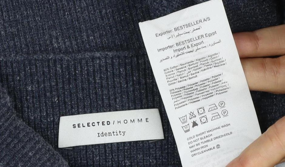 Selected Homme Unisex Grey S Wool High Neck Rib Knit Pullover Jumper