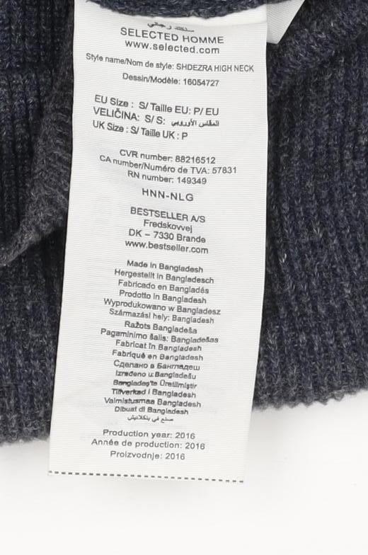 Selected Homme Unisex Grey S Wool High Neck Rib Knit Pullover Jumper