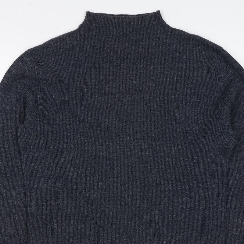 Selected Homme Unisex Grey S Wool High Neck Rib Knit Pullover Jumper