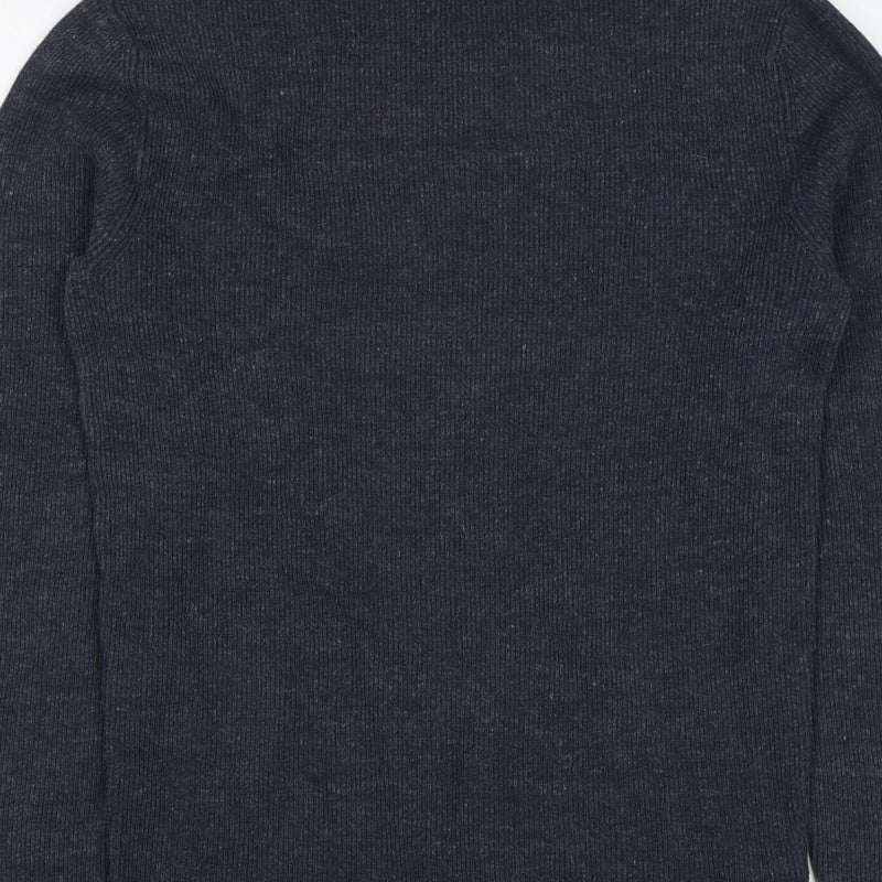 Selected Homme Unisex Grey S Wool High Neck Rib Knit Pullover Jumper