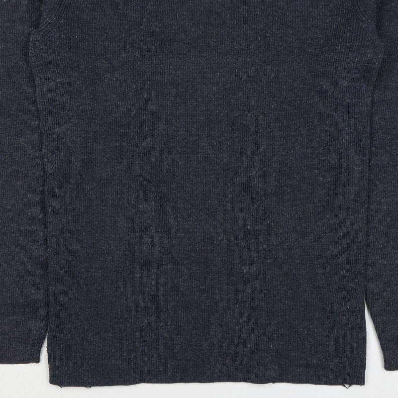 Selected Homme Unisex Grey S Wool High Neck Rib Knit Pullover Jumper