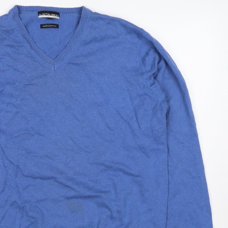 Austin Reed Men's Blue M Cashmere Cotton V-Neck Knit Pullover Jumper