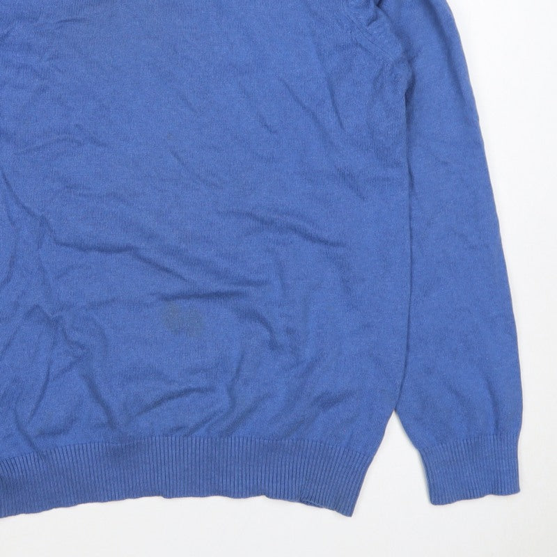 Austin Reed Men's Blue M Cashmere Cotton V-Neck Knit Pullover Jumper